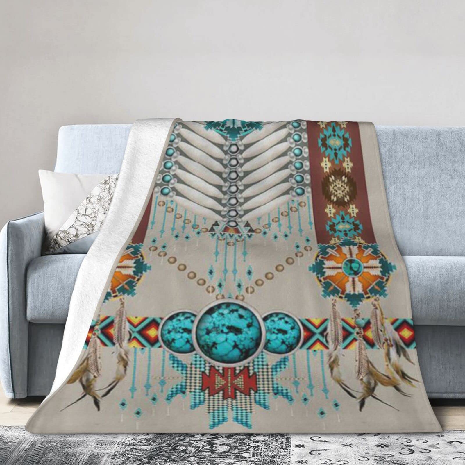 Lsjuee Flannel Fleece Blanket 40"X30" Native American Pattern Bed Throw Blanket Weighted Ultra-Soft Travel Winter Blankets for Girls Keep Warm