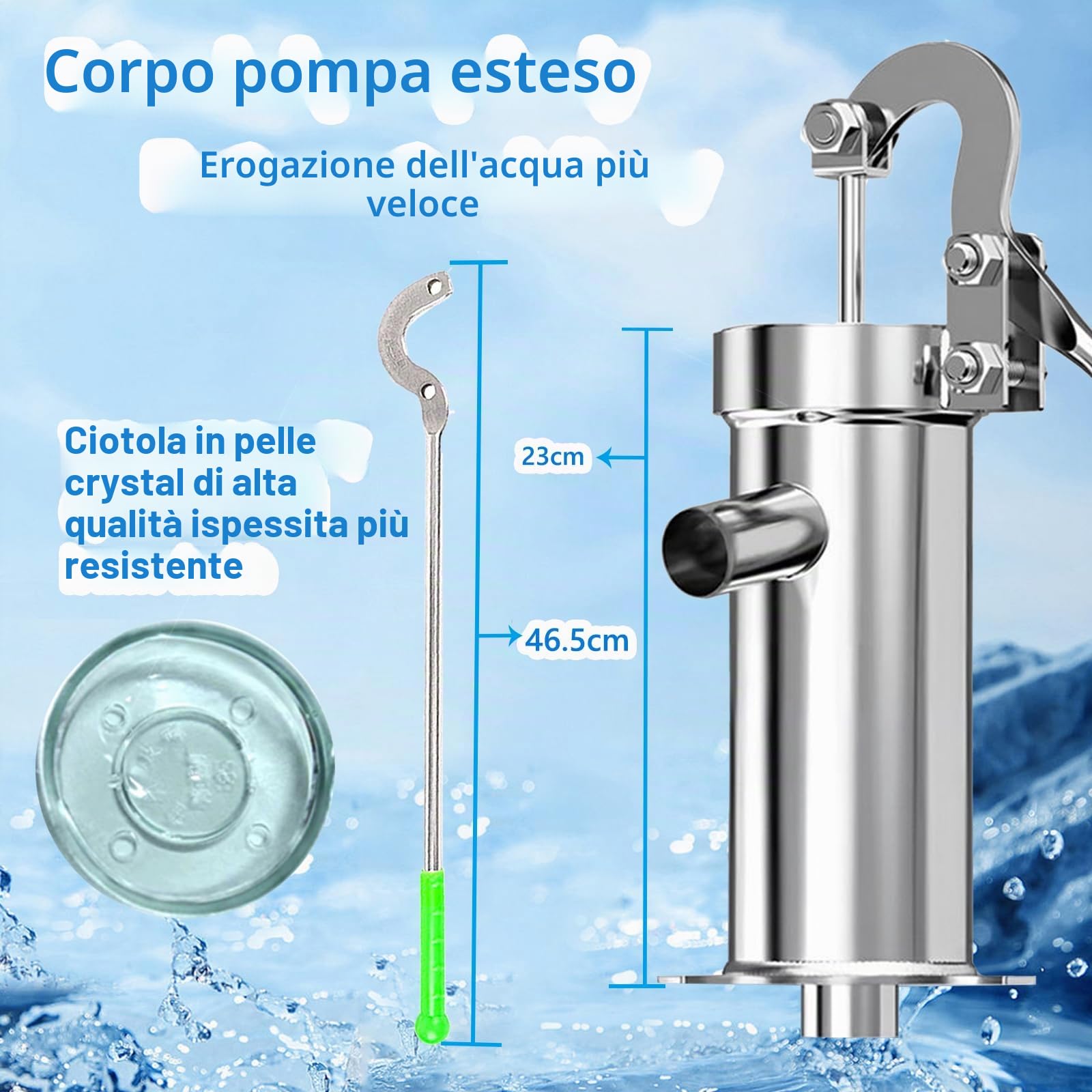 Pompa manuale da pozzo, pompa per pozzo a mano, pompa a mano profonda in acciaio inox, pompa per pompa di aspirazione dell'acqua di pozzo Groundwate per giardino, cortile, fattoria industriale,