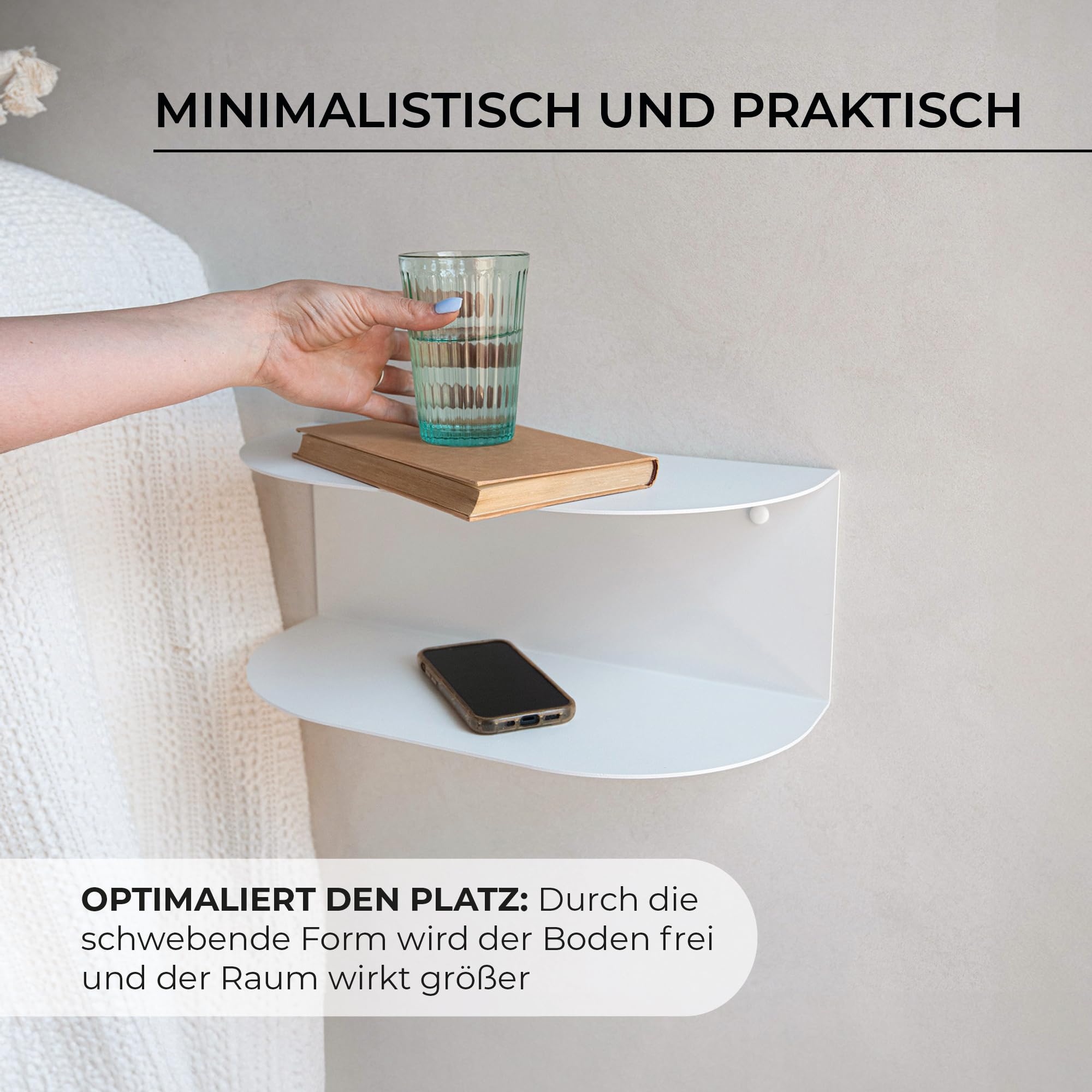 MILUKA Schwebender Nachttisch Hängend 2er Set (2 Stück) aus Metall Beige Sand | 40 x 20 cm, mit 2 Ebenen | Ohne Montage, Wandregal Modern & Konsolentisch