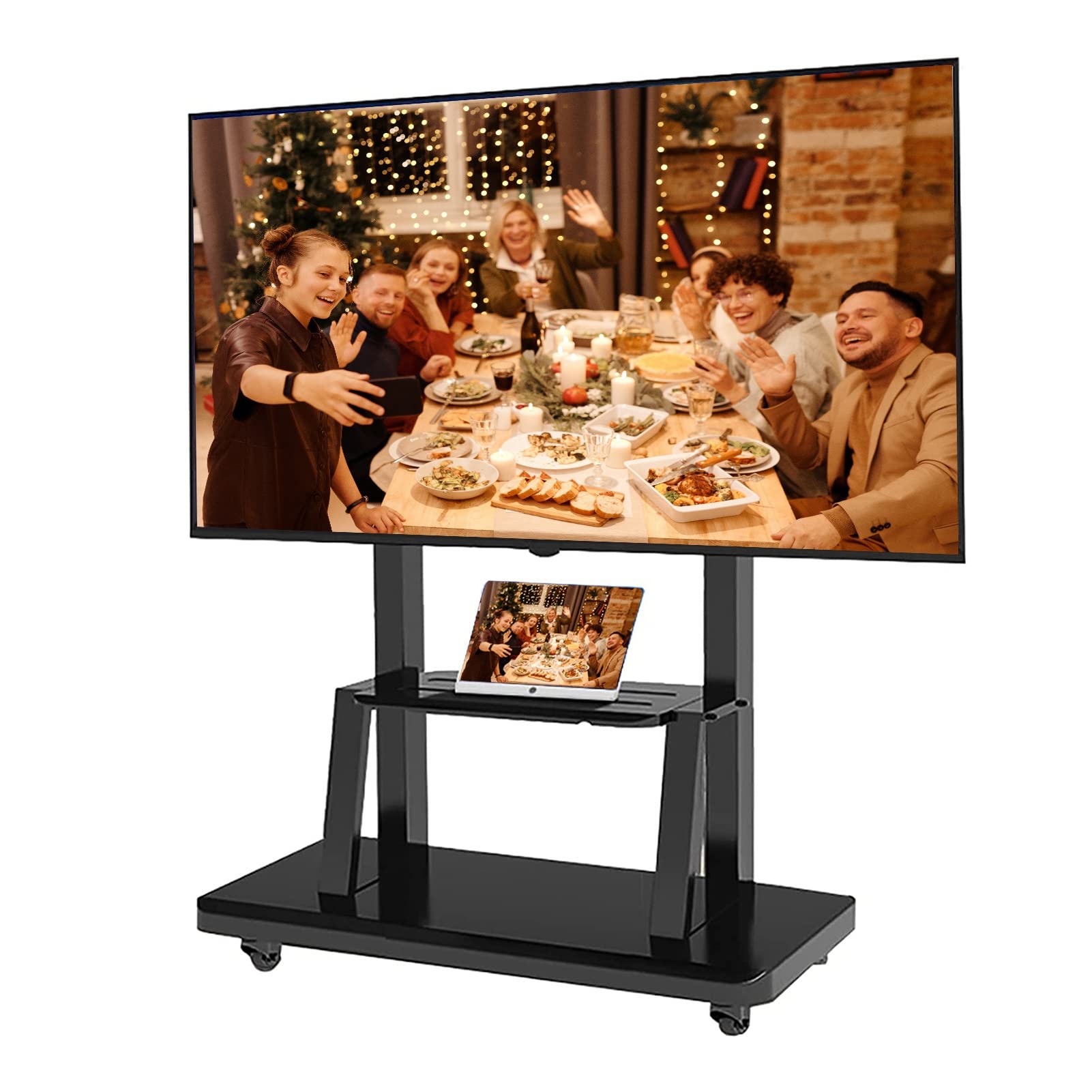 OLSKFUH Rolling Tv Cart For 65 Inch Tvs,Height Adjustable Floor Tv Stand With Wheels,For Bedroom/Living Room/Corner/Office,