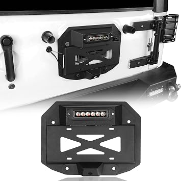 u-Box JK Spare Tire Delete License Plate Relocation Kit w/ 2x Plate Illuminate Light & Third Brake Light for Jeep Wrangler JK 2007-2018 & Unlimited
