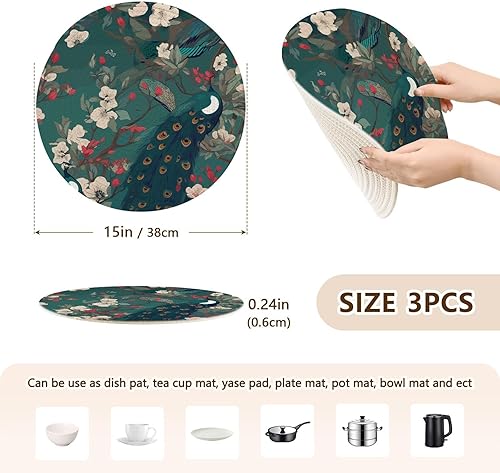 Miniatura 2 de Kitchen Trivet Creative Pattern Flowers Trees Plants Trivet Pot Holder for Hot Pots and Pans 15in Cotton Thread Weave Absorb Water Cooking Pad for