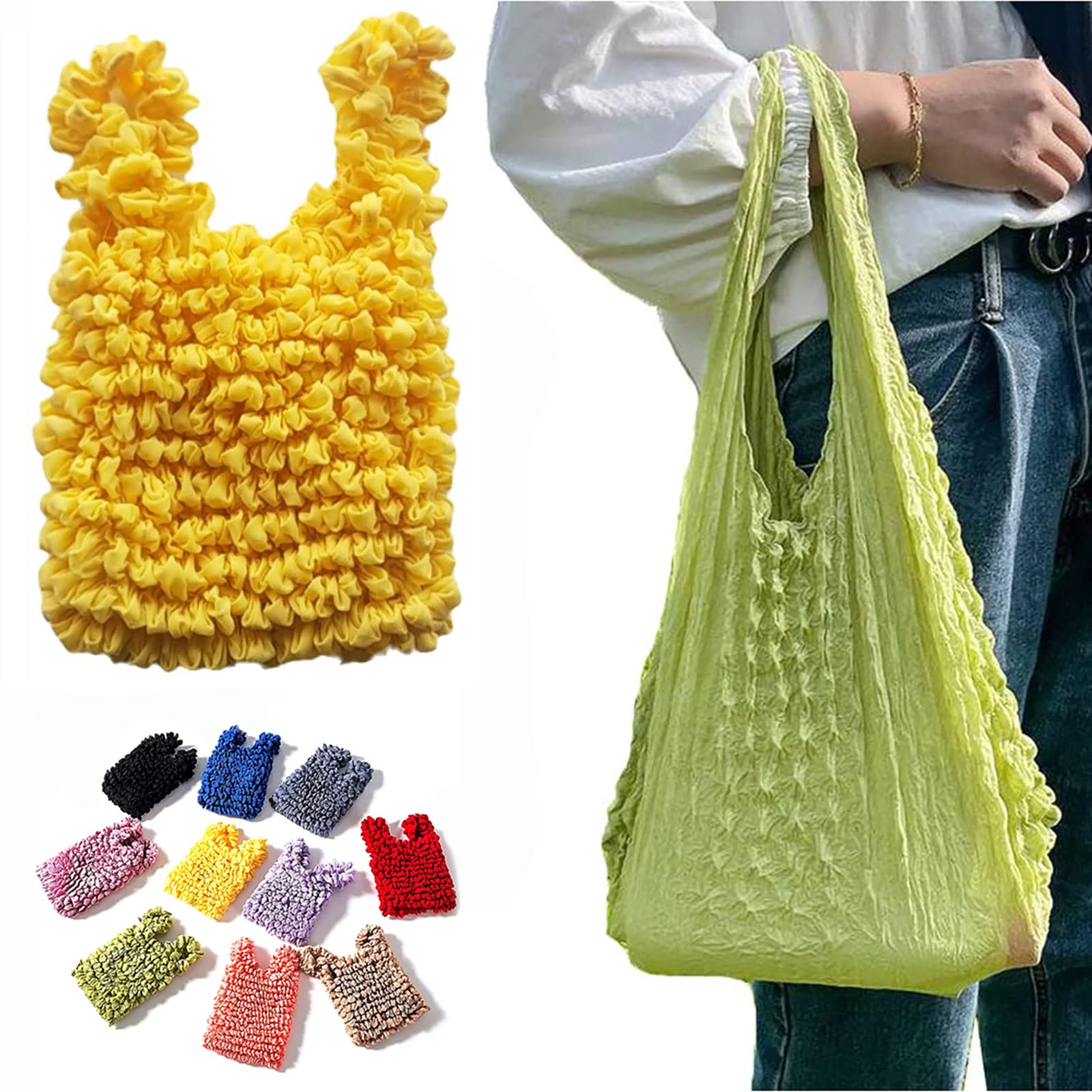 40g Foldable Magic Stretch Bag Portable Shopping Bag Expansion Flexible Handheld Mini Bag, Stretch Fold Bag - Reusable Grocery Bags, yellow