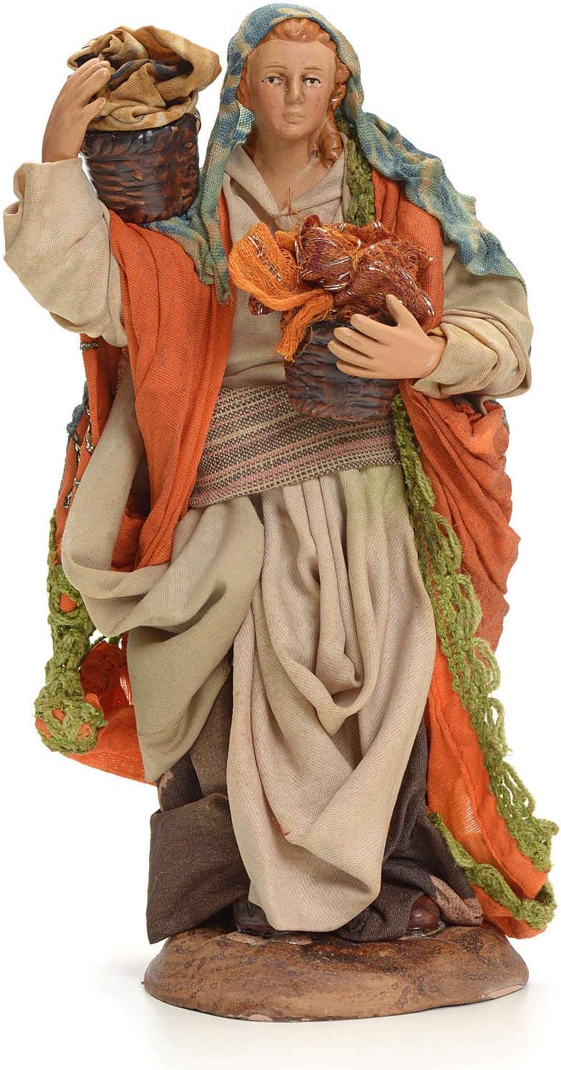 Holyart Neapolitan Nativity Figurine, Woman with Cloth Baskets, 18 cm