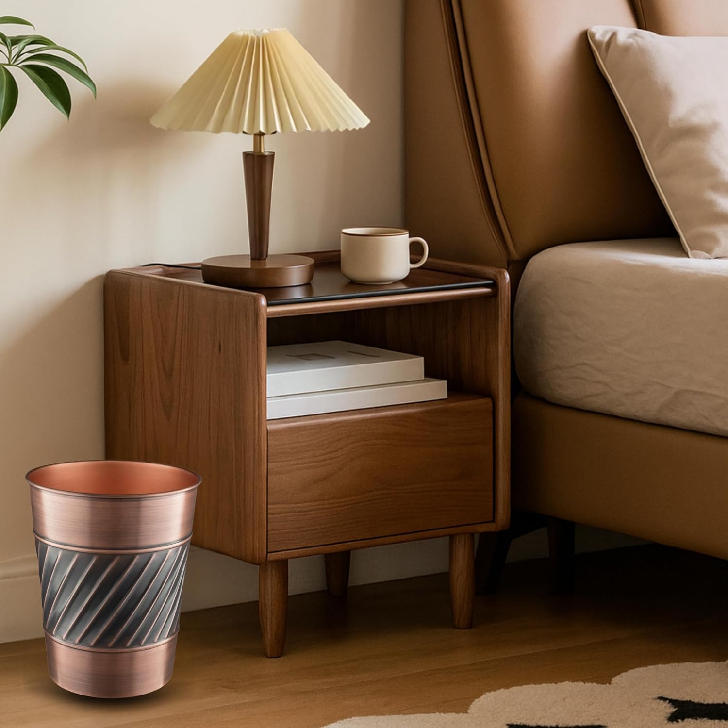 Monarch Abode Metal Bathroom Trash Can – Waste Basket for Bedroom, Office Desk, & Dorm, Handcrafted Wave Embossed, Durable Decorative Antique Copper Small Trash Can Bathroom Garbage Bin Wastebasket