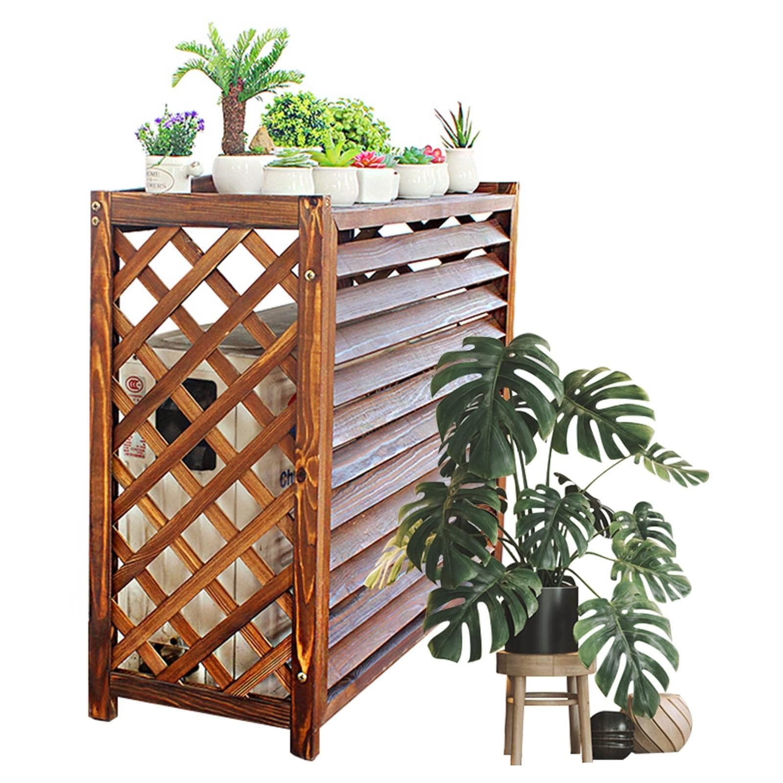 Cubierta De Barandilla De Aire Acondicionado For Exteriores De Madera, Unidad Exterior De Aire Acondicionado Con Rejilla, Soporte For Flores Con Marco Impermeable, Soporte For Plantas, Contenedor De B