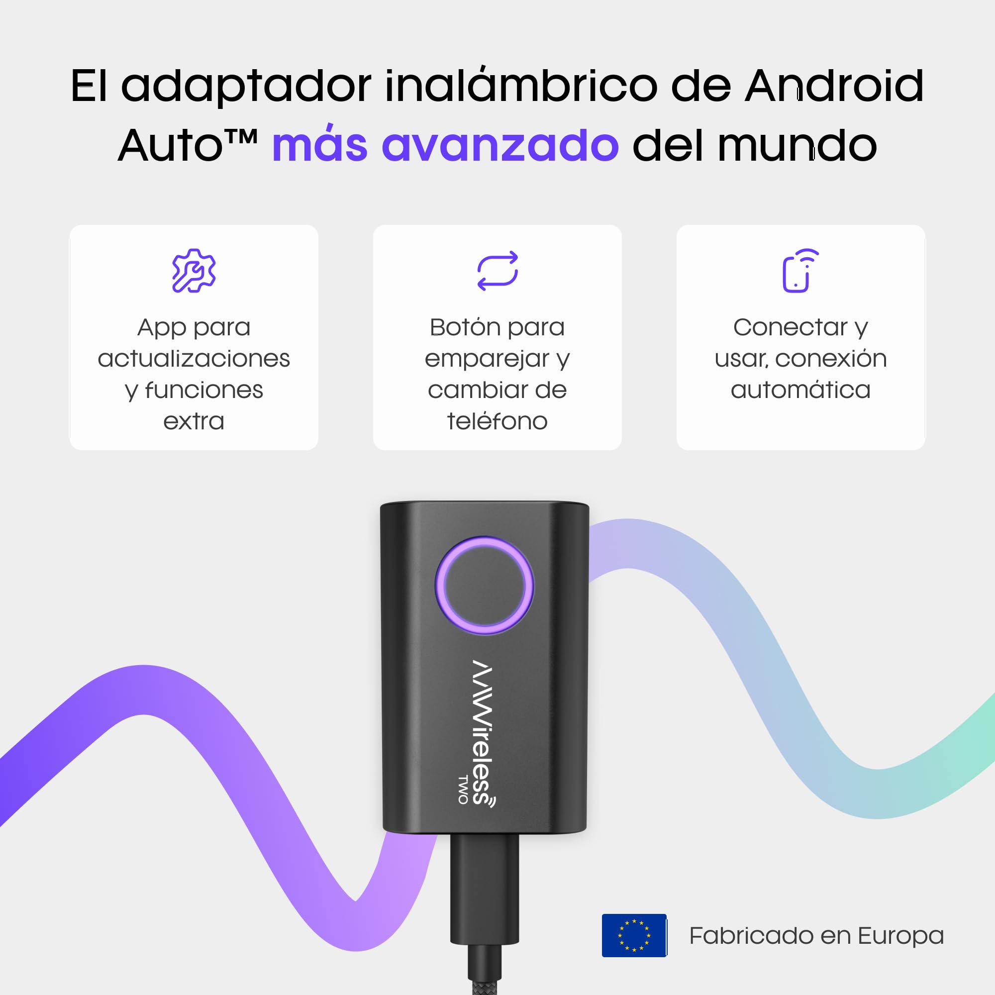 AAWireless Two - Adaptador Android automático inalámbrico - Conversión fácil, Plug & Play, Bluetooth - Fabricado en Europa - Cable negro