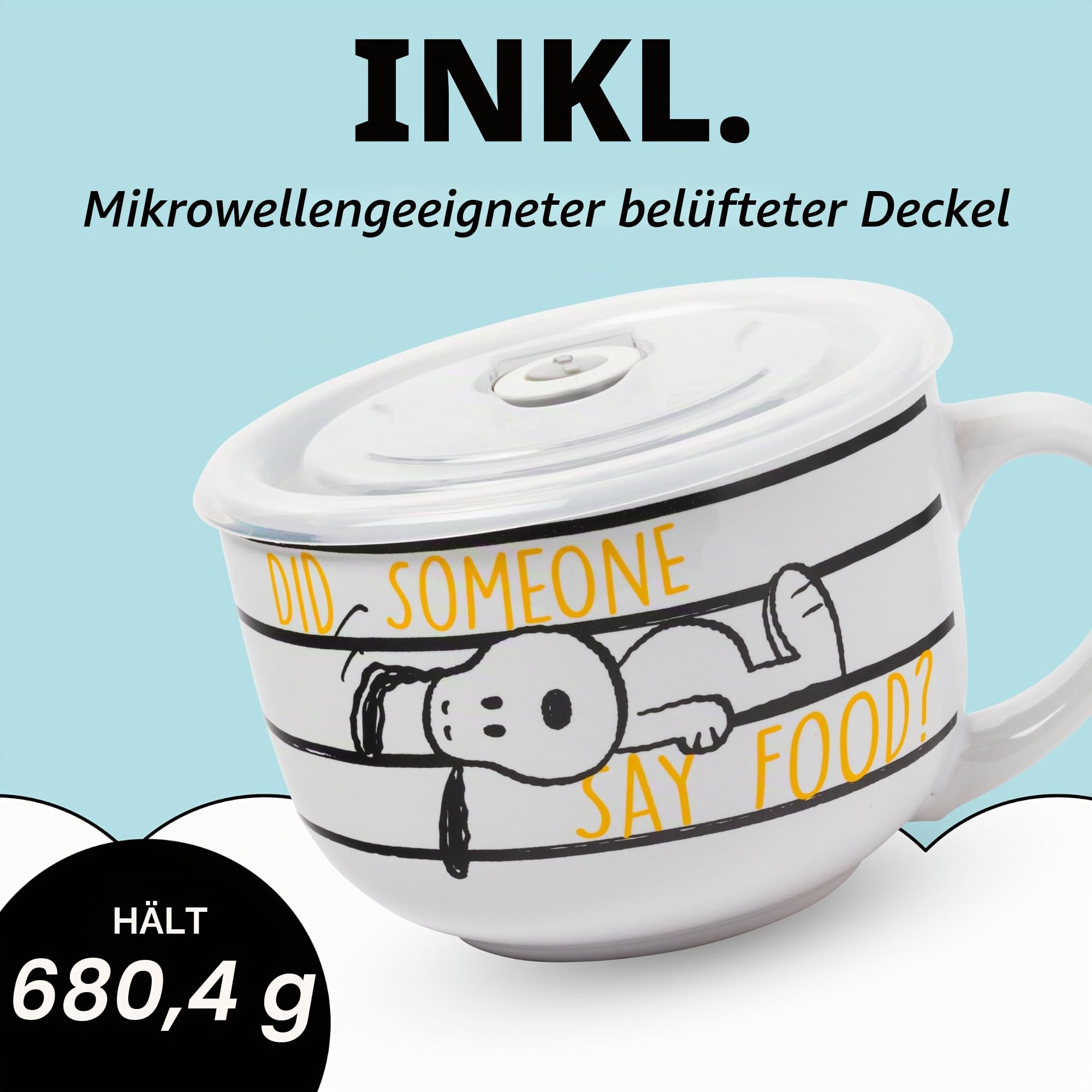 Silver Buffalo Peanuts Snoopy and Woodstock Suppentasse aus Keramik mit belüftetem Kunststoffdeckel, 680 ml | Woodstock mit belüftetem Kunststoffdeckel, 0,71 Liter