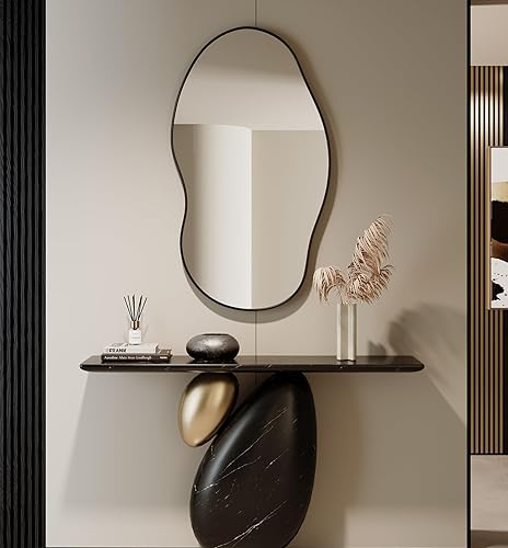 Miniatura 8 de Espejo de pared ondulado de 36 x 24 pulgadas, espejo de pared irregular decorativo de aleación enmarcada, espejos artísticos abstractos, espejo