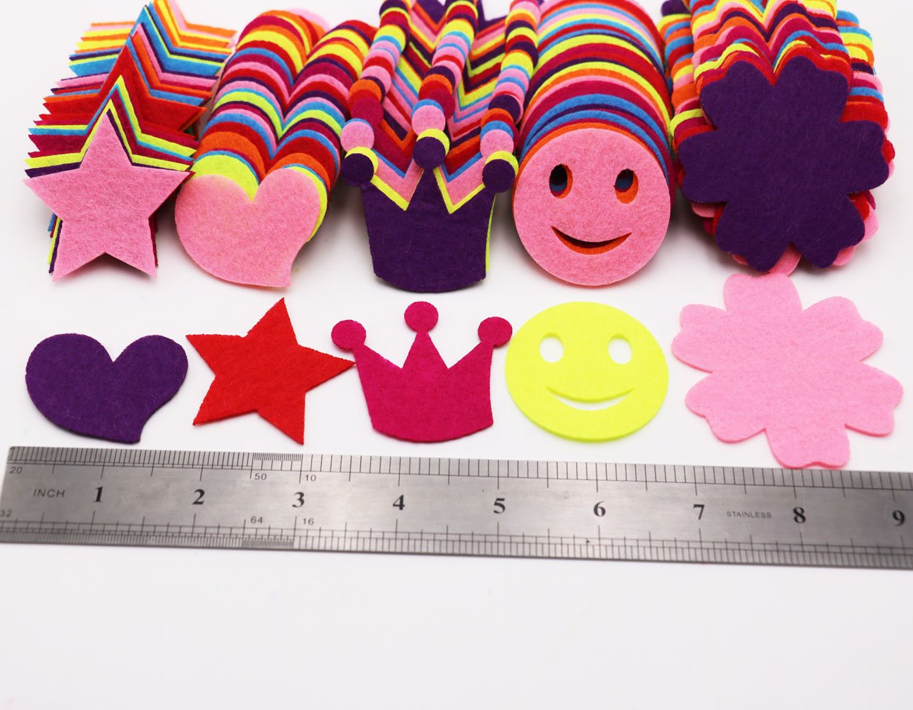 SOOKOO 5 Styles 150 PCS Assorted Color Felt Flowers for Art and Craft DIY Sewing Handcraft (Heart, Flower, Smile Face, Star, Crown) - Image 7