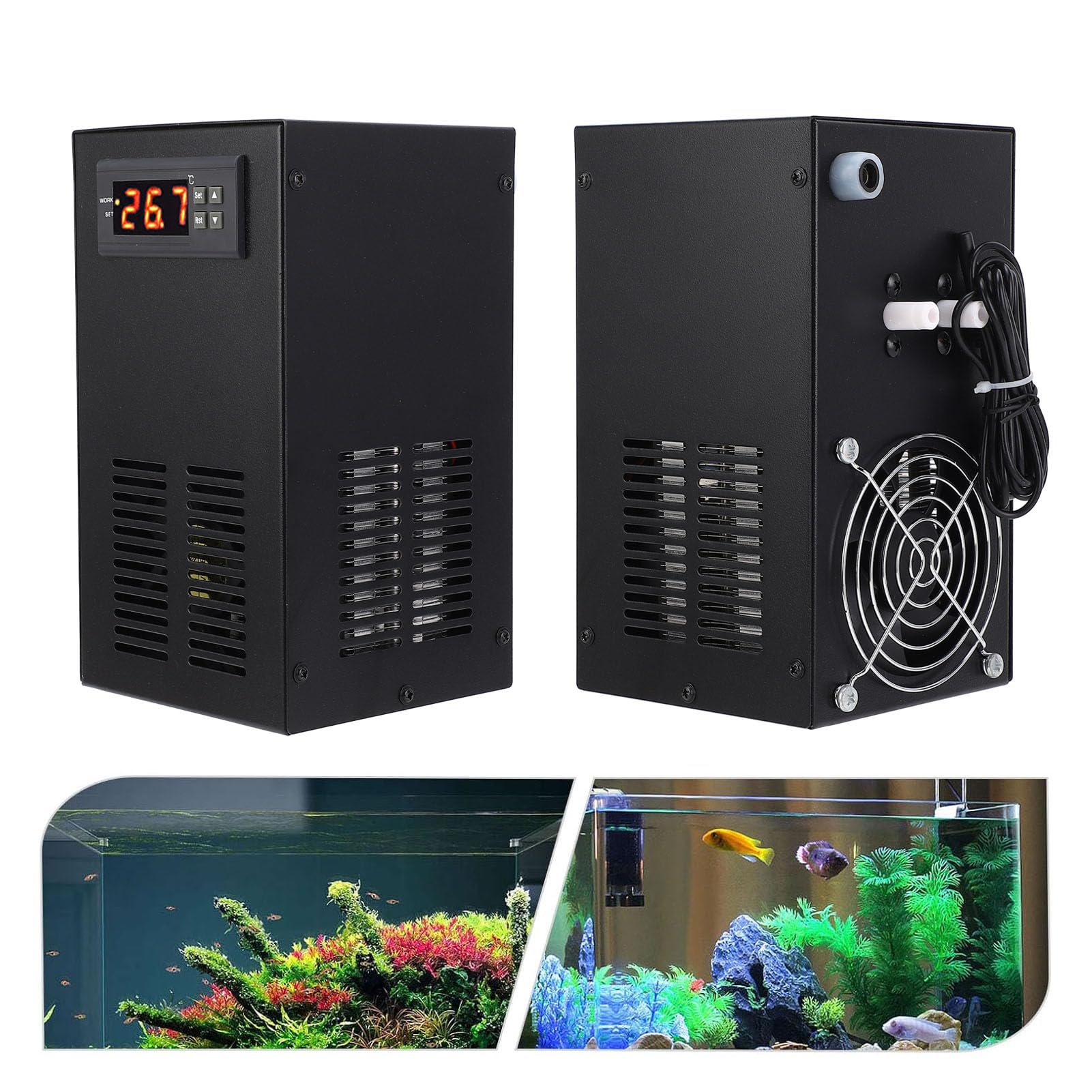 FTVOGUE Enfriador de Acuario, Pantalla Digital, Temperatura Ajustable, Enfriador de Tanque de Peces con Estructura Estable para Tanque de Plantas Marinas de Agua Dulce de 20L (Enchufe de la UE)