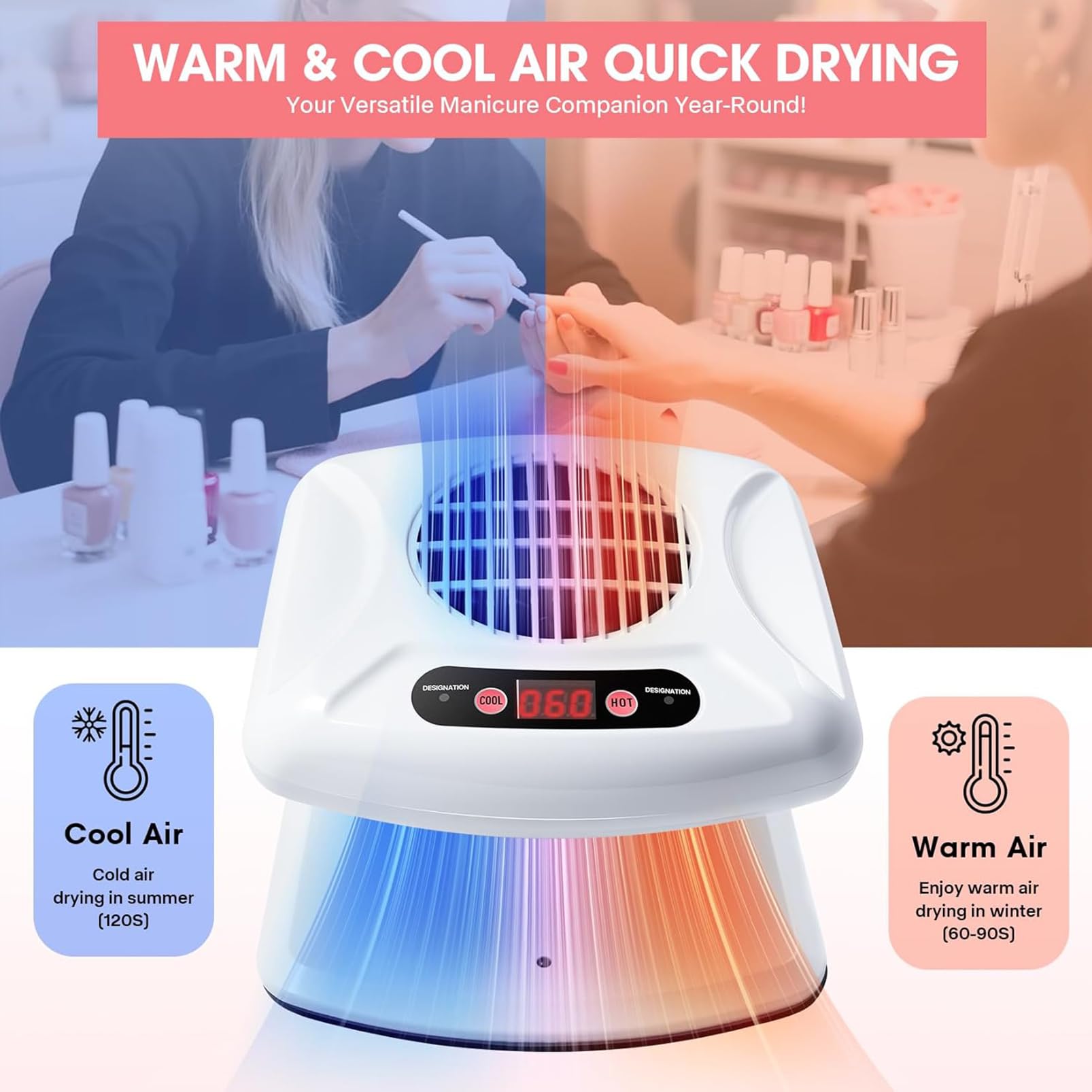 Szybka Suszarka Do Paznokci, Suszarka Do Lakieru O Mocy 300 W Z Automatycznym Czujnikiem, Dwa Tryby Ogrzewania I Chłodzenia Wentylator Do Paznokci O Regulowanym Kącie Do Zwykłego Lakieru white