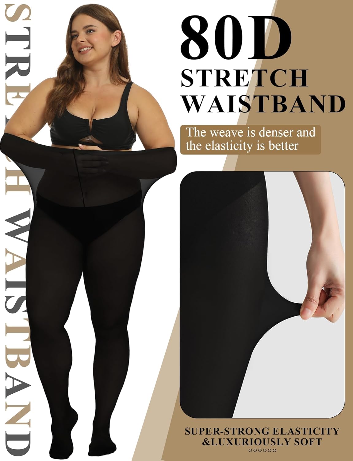 Buauty Plus Size Tights for Women Ultra Soft Solid Color Semi-Opaque Pantyhose, - Image 4