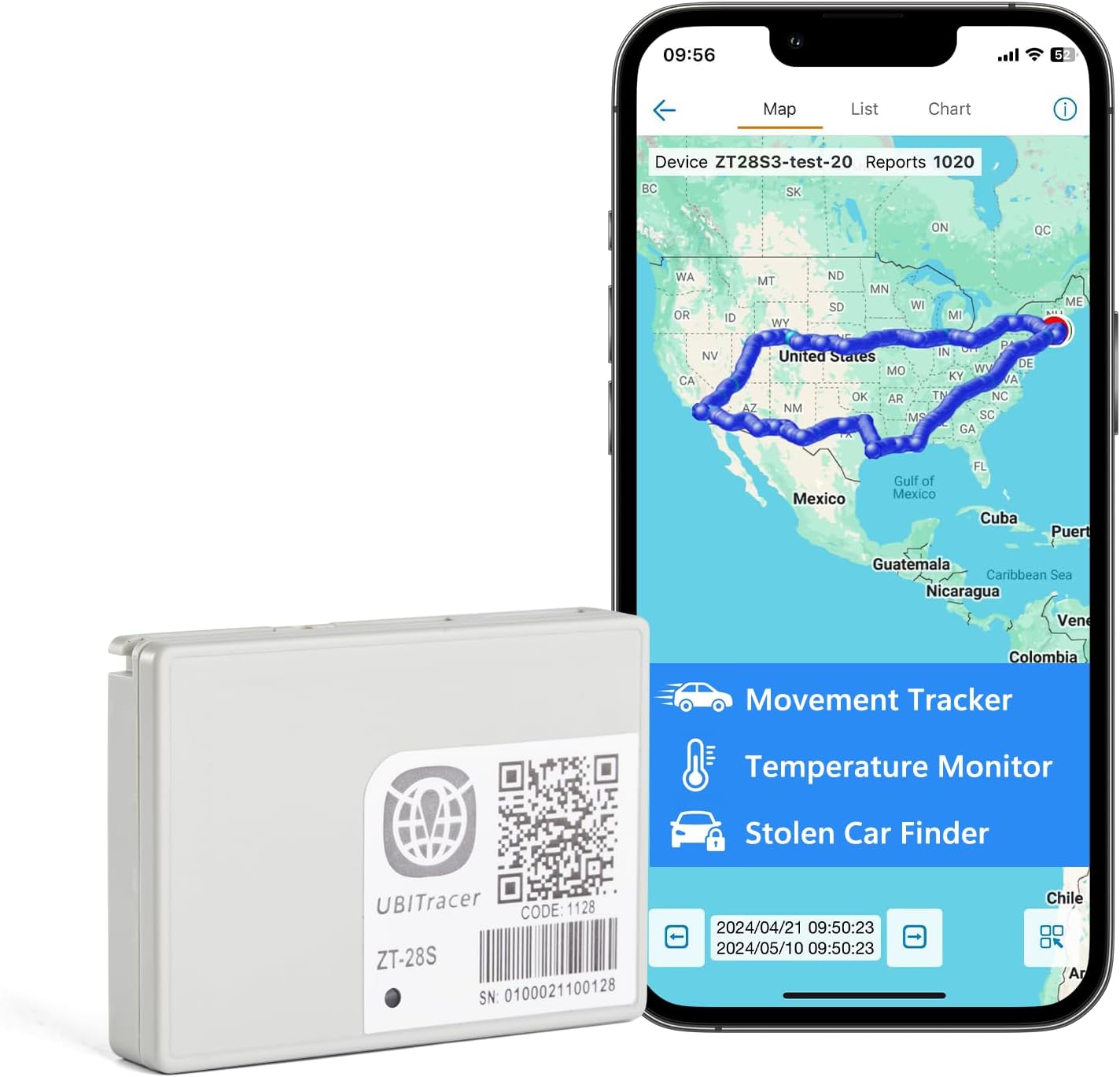 UBITracer Multi-Sensor GPS: Covert GPS Car Tracker + Motion + Temperature + Tilt. Track and Recover Stolen Vehicle. Alert in-Car Heatstroke. Ultra-Long Battery Life. Low Subscription Fee.