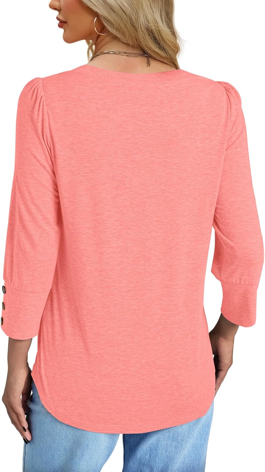 NORACORA Womens Tops 3/4 Sleeve with Buttons V Neck Blouses for Women Summer Outfits Dressy Casual T Shirts Beach Vacation - Image 5