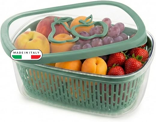 Snips Aroma Keeper Contenitore per Alimenti 4 L, Contenitore Frigo per Frutta e Verdura con Griglia di Scolo Removibile, Contenitore per Cibo Salvafreschezza, Verde, 28,5 x 20,5 x 11 cm, Made in Italy