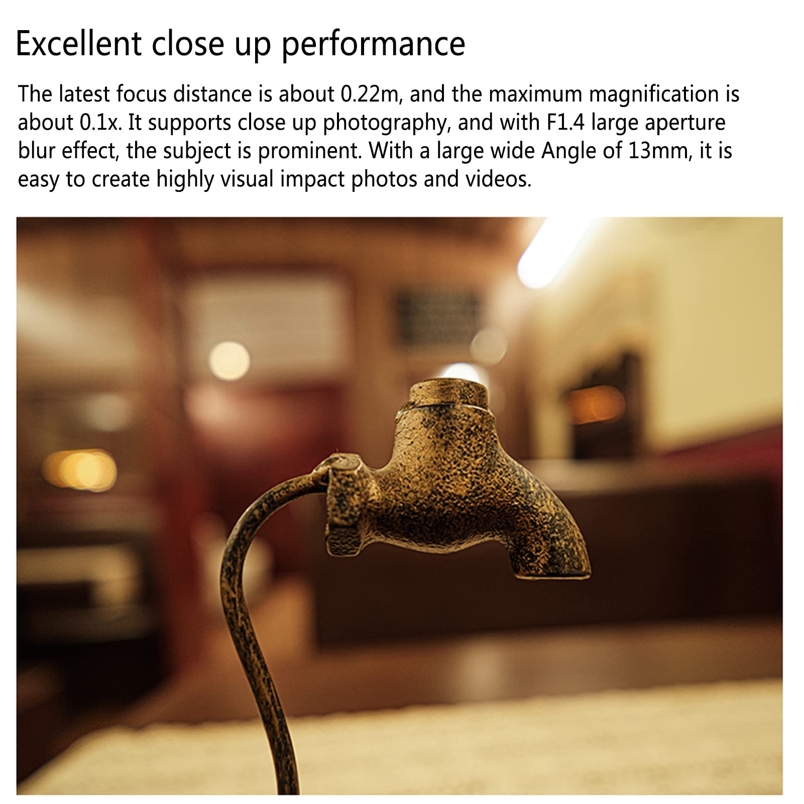 Obiettivo Focale Fisso, Obiettivo Autofocus Ultra Grandangolare AF 13mm F1.4 Vetro Ottico in Lega per le Riprese