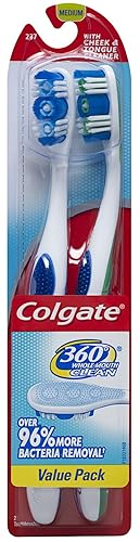 Colgate 360 grados cabeza completa, cepillo de dientes mediano gemelo, 2 unidades (paquete de 2)