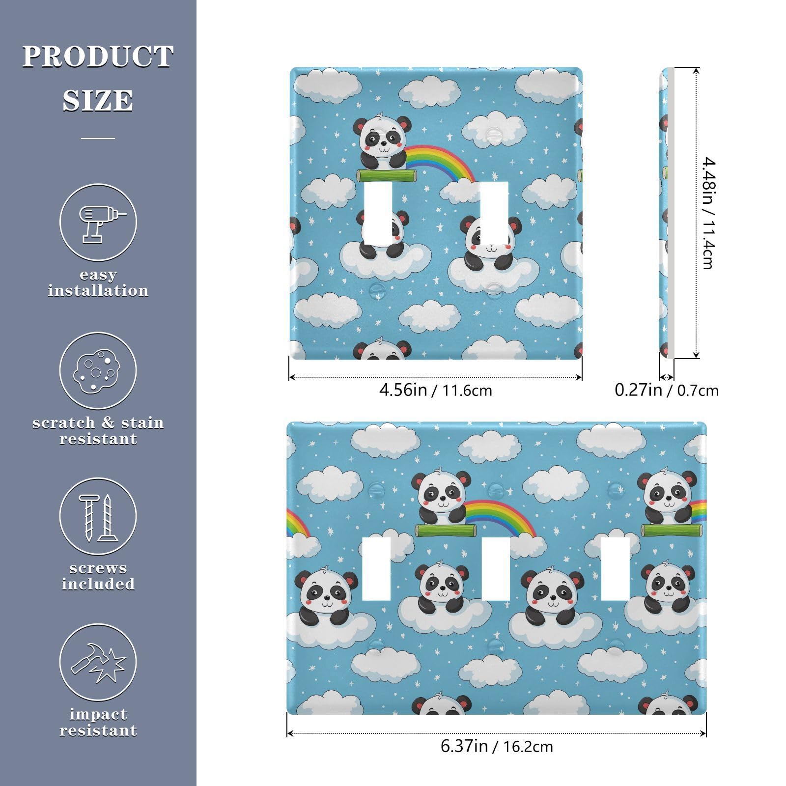 UMIRIKO Cute Panda Cloud Rainbow Blue Light Switch Cover Plate Covers Decorative Double Toggle Home Decor 202b5799