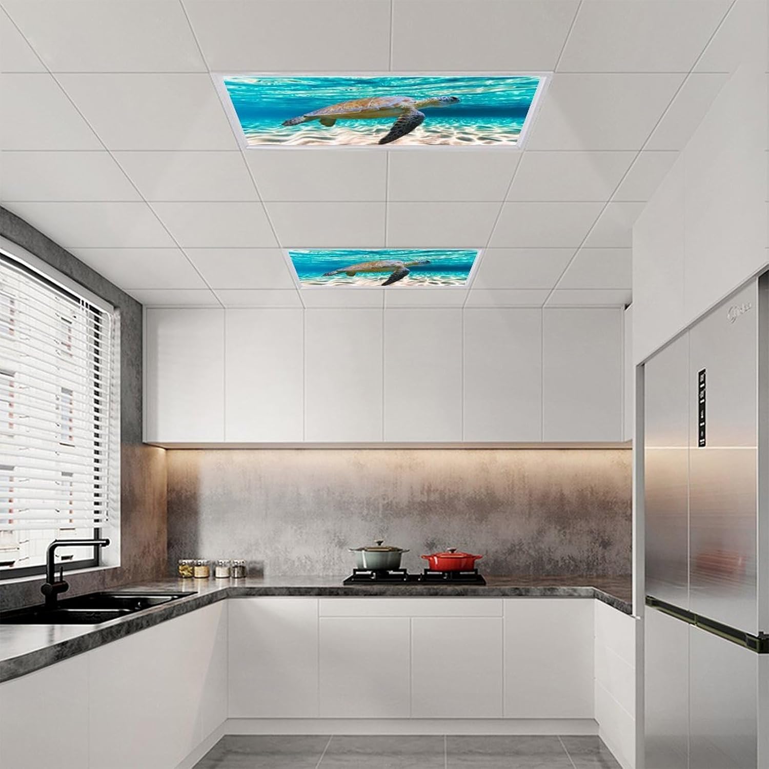 2 Pack Sea Turtle Fluorescent Light Cover for Ceiling Light - Magnetic Light Covers for Classroom, Light Filters Drop Fluorescent Light Shade Panel for Office Home School,4 X 2 Ft