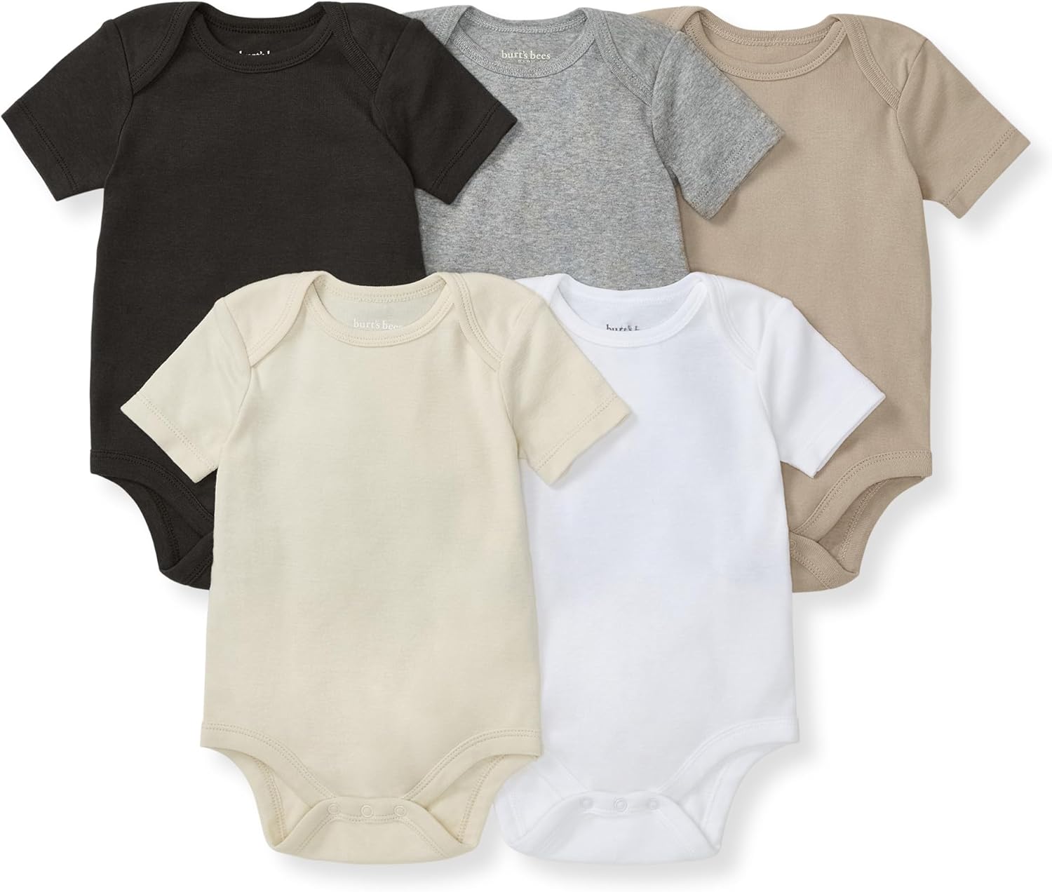 Burt's Bees Baby Bodysuits, Short Sleeve and Long Sleeve One-Pieces, 100% Organic Cotton, Pack of 5