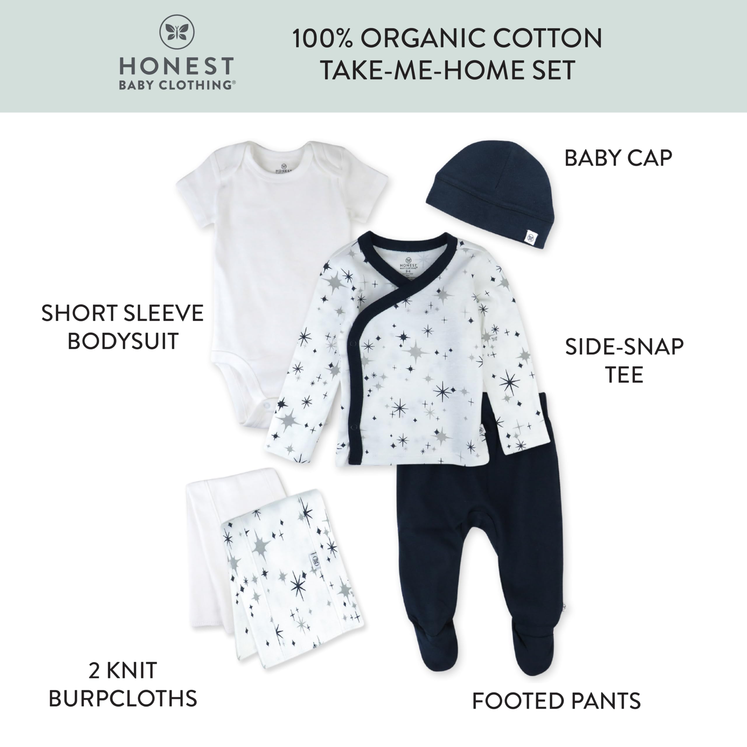HonestBaby Paquete de ropa para bebé niña (paquete de 6)