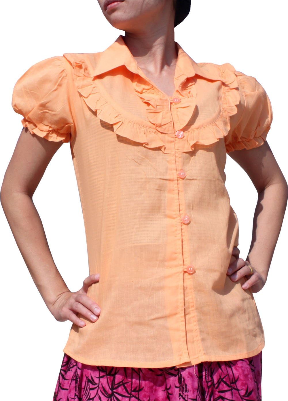 Full Funk Thin Light Cotton Baby Doll Shirt in Pink Orange Size Small