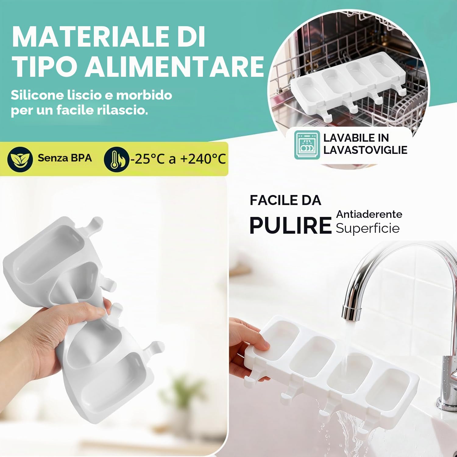 Stampi per Ghiaccioli in Silicone 2 Set con 100 Bastoncini e Coperchio, Formine Ghiaccioli senza BPA, Grande