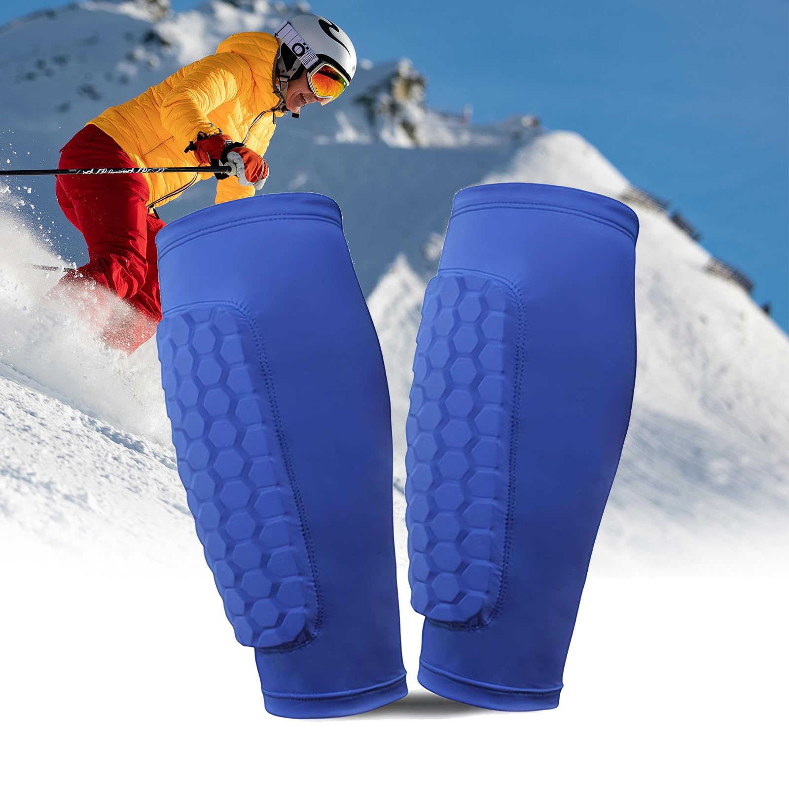 Ski Shin Guards Gel for Men/Women, Protective Sleeve Professional Crashproof Shin Guards, Breathable Elastic Gel Guard for Skiing, Legs Protection, Safety Gear for Sports