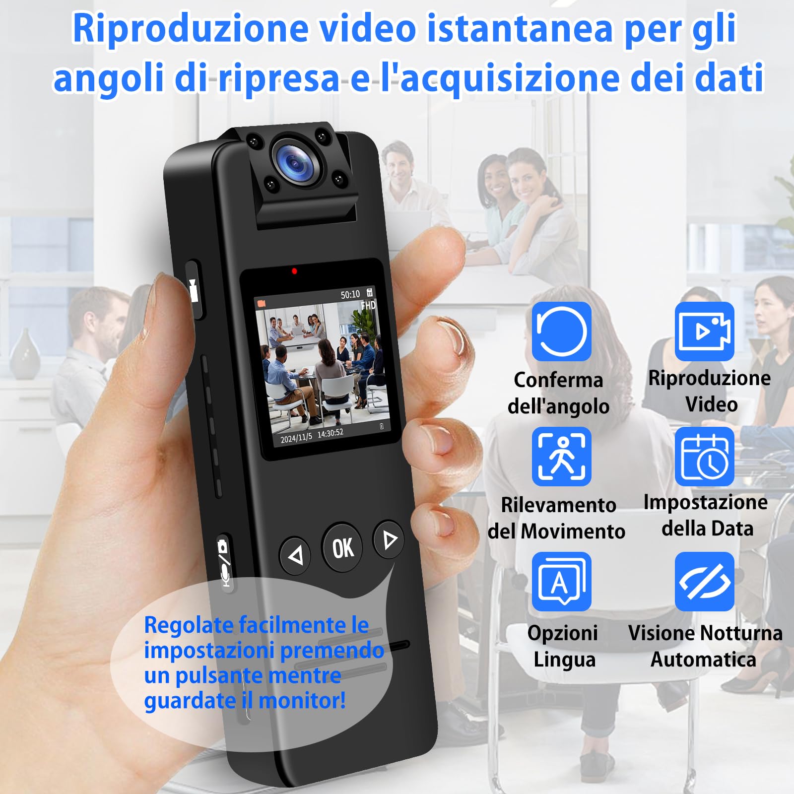 TANGMI Videocamera Body, Obiettivo Rotante a 180° con Video e Audio Body Cam, HD 1080P Grandangolo a 120°, Visione Notturna Rilevamento del Movimento Bodycam con Attacco a Dado da 1/4” per Biciclette