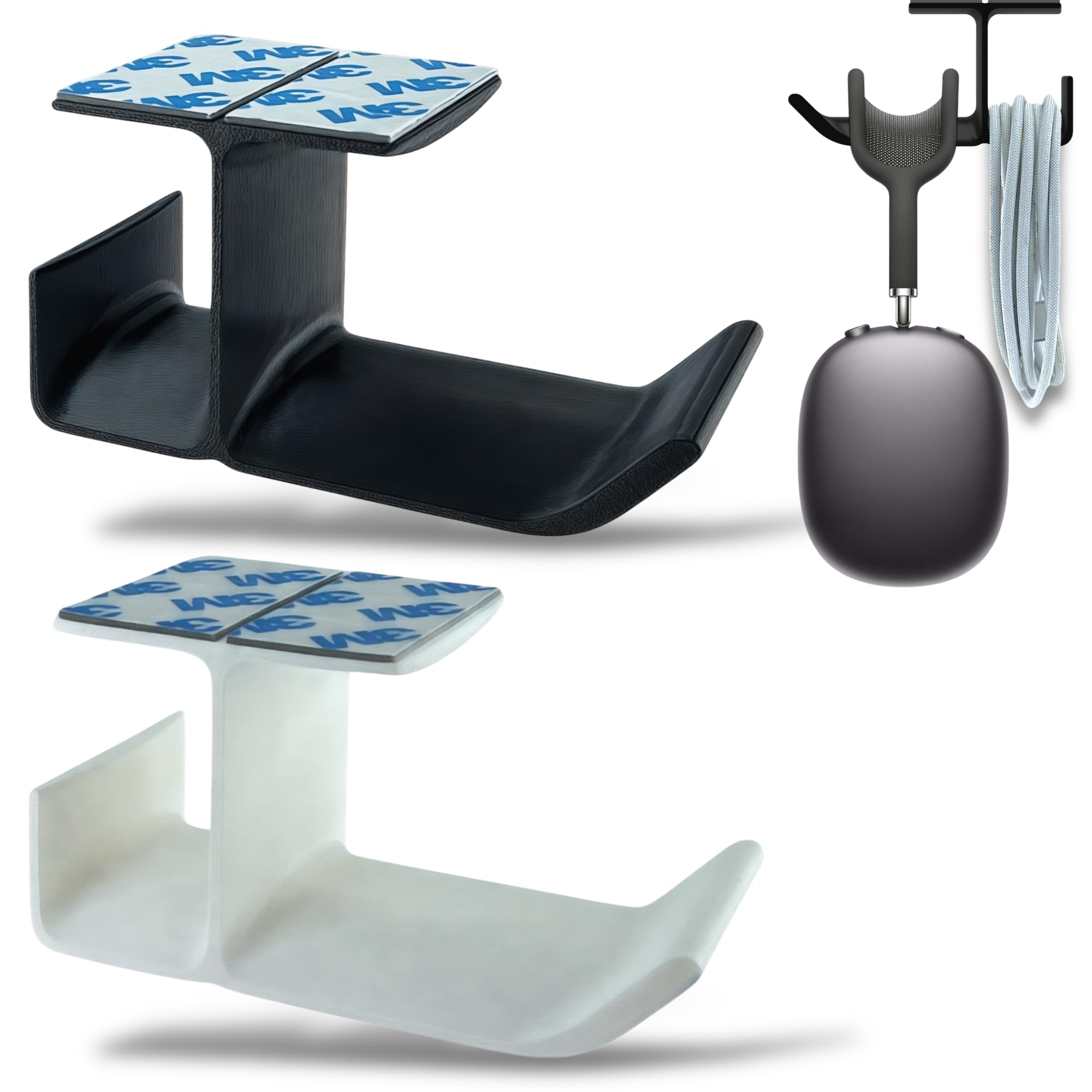 srs - sprout robotic solutions SRS® Under Desk Headphone Stand with Cable Organizer Storage Options | Headphone & Cable Hook Holder Hanger | Stick-ON Adhesive with Surface Cleaning Wipes (Black White, Pack of 2)-picture-12