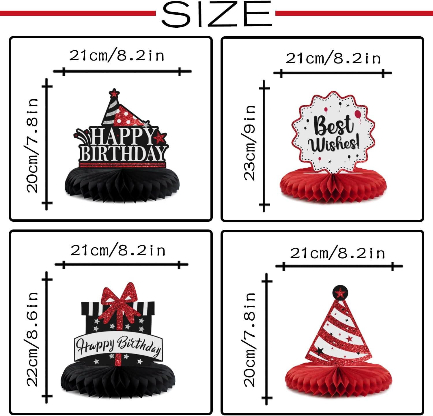 Happy 14th Birthday Decorations,14th Birthday Red Glitter Shiny Stand Honeycomb Table Centerpieces - Cheers to Fourteen Years Old Birthday Party Photoprop Gift Sign. image 3