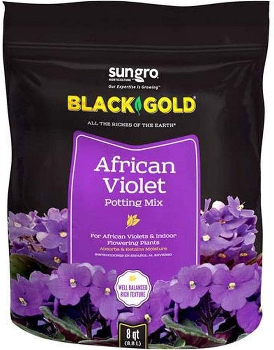 SunGro Black Gold Indoor Natural and Organic African Violet Potting Soil Fertilizer Mix for House Plants, 8 Quart Bag (4 Pack)