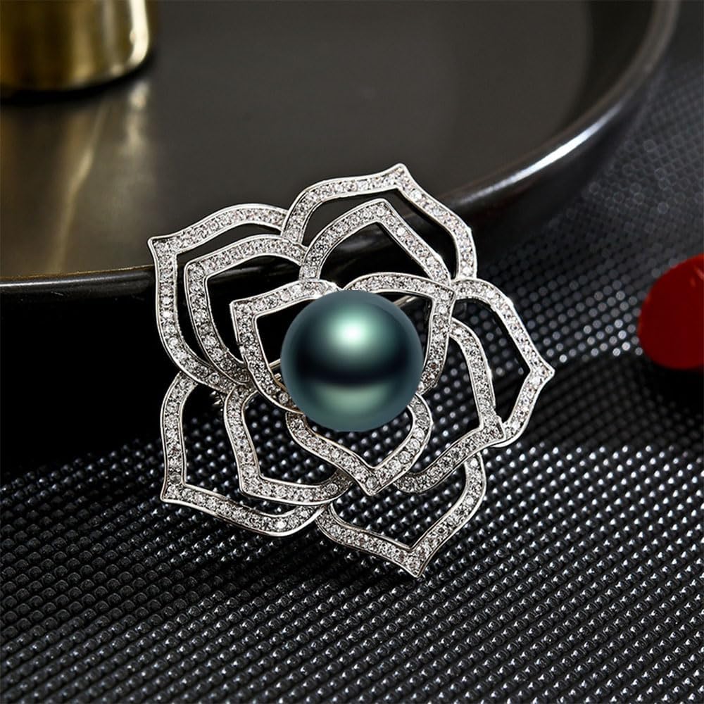Black Tahiti Pearl Brooch Broches Jewelry For Women Fashion Christmas Gifts Wife Mom Girlfriend, Anniversary Birthday Fine Jewelry Gifts for Her NO11353