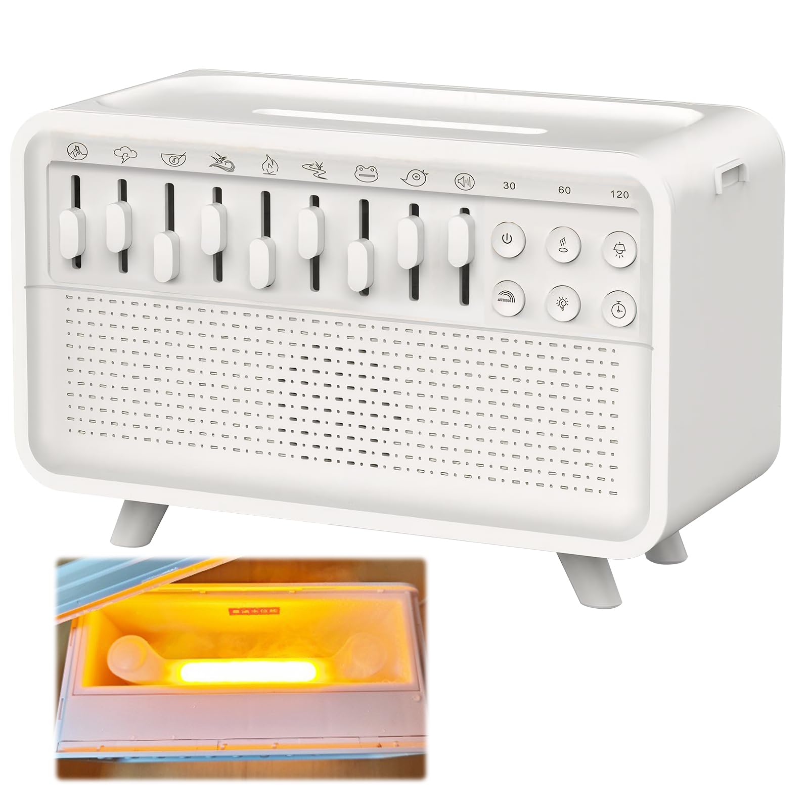 Macchina per dormire a rumore bianco con diffusore di oli essenziali, luce notturna e altoparlante per rilassarsi, migliorare il sonno