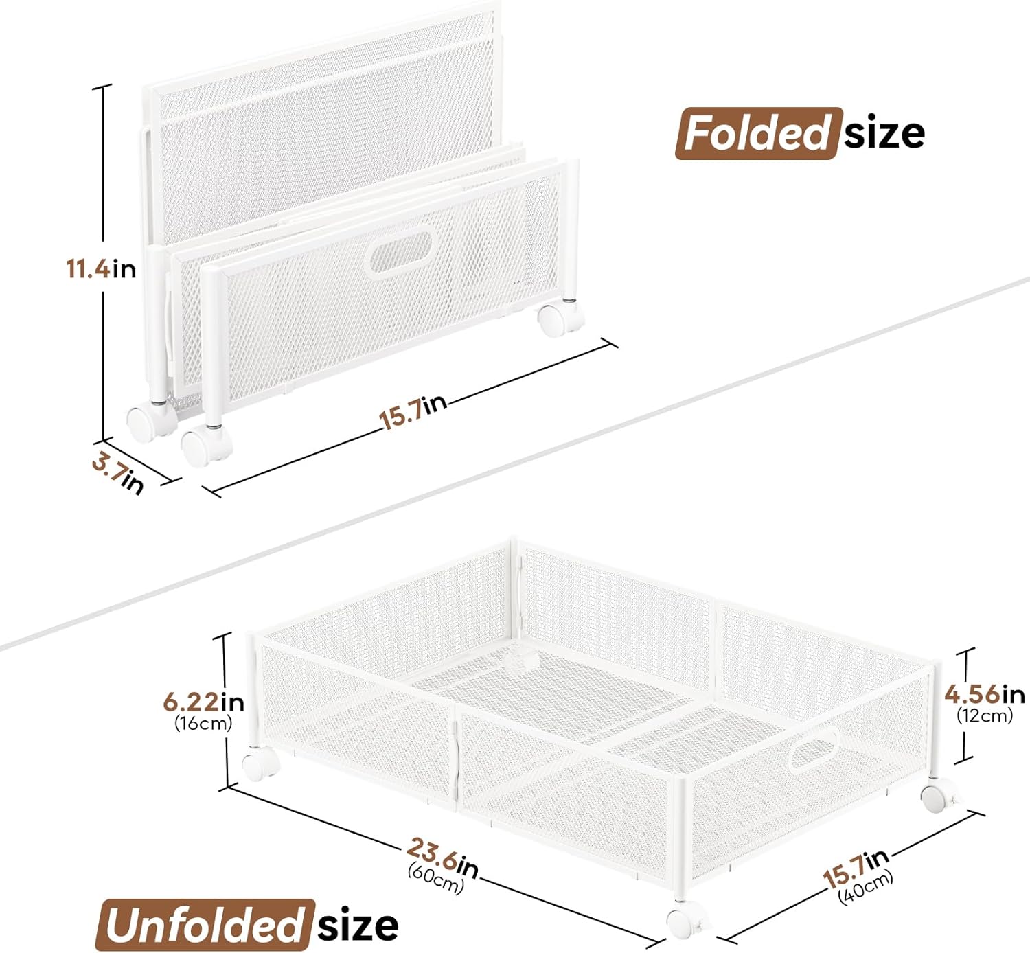 phinox under bed storage with wheels, under the bed storage containers,upgrade crossed iron wire, metal rolling underbed storage containers for bedroom clothes shoes blankets-2 pack,white white 2 pack(15.7×23.6×6.22")