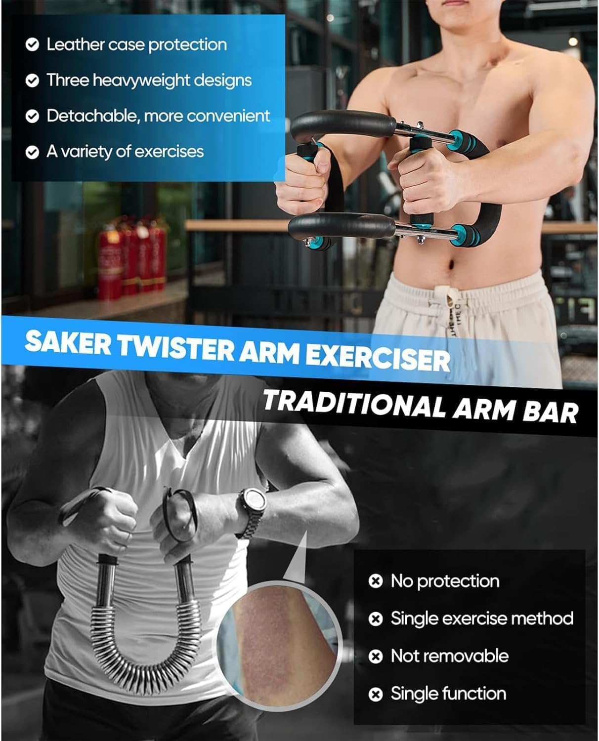 Twister Arm Trainer, Chest Workout Equipment 40-100lb Adjustable Arm Trainer, Twister Arm Trainer, Portable Power Twister Bar, Detachable Design Fitness Anywhere