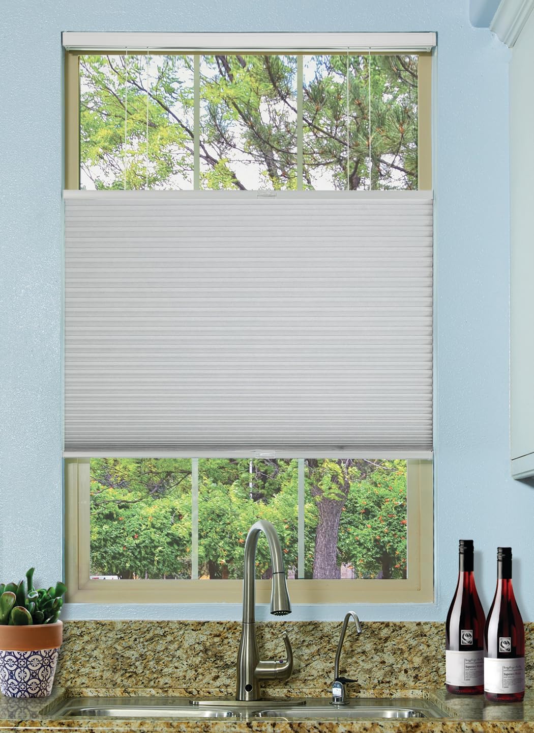 BlindsAvenue Cordless Top Down Bottom Up Cellular Honeycomb Shade, 9/16" Single Cell, Blackout, White, Size: 34.5" W x 72" H