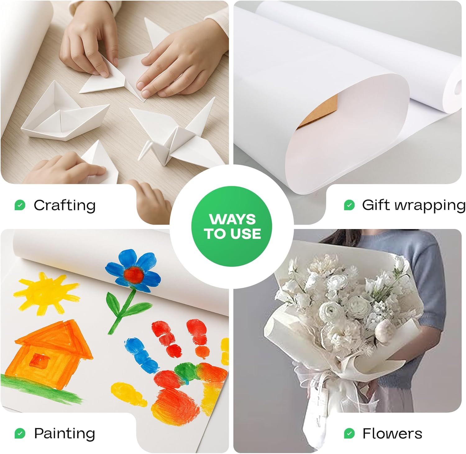 Extra White Offset Kraft Paper Roll 36" x 1200" (100 ft) – USA-Made 50lb Premium Eco Paper, Brighter-Than-Standard White – Ideal for Packing, Wrapping, Arts & Crafts, School Projects by IDL Packaging