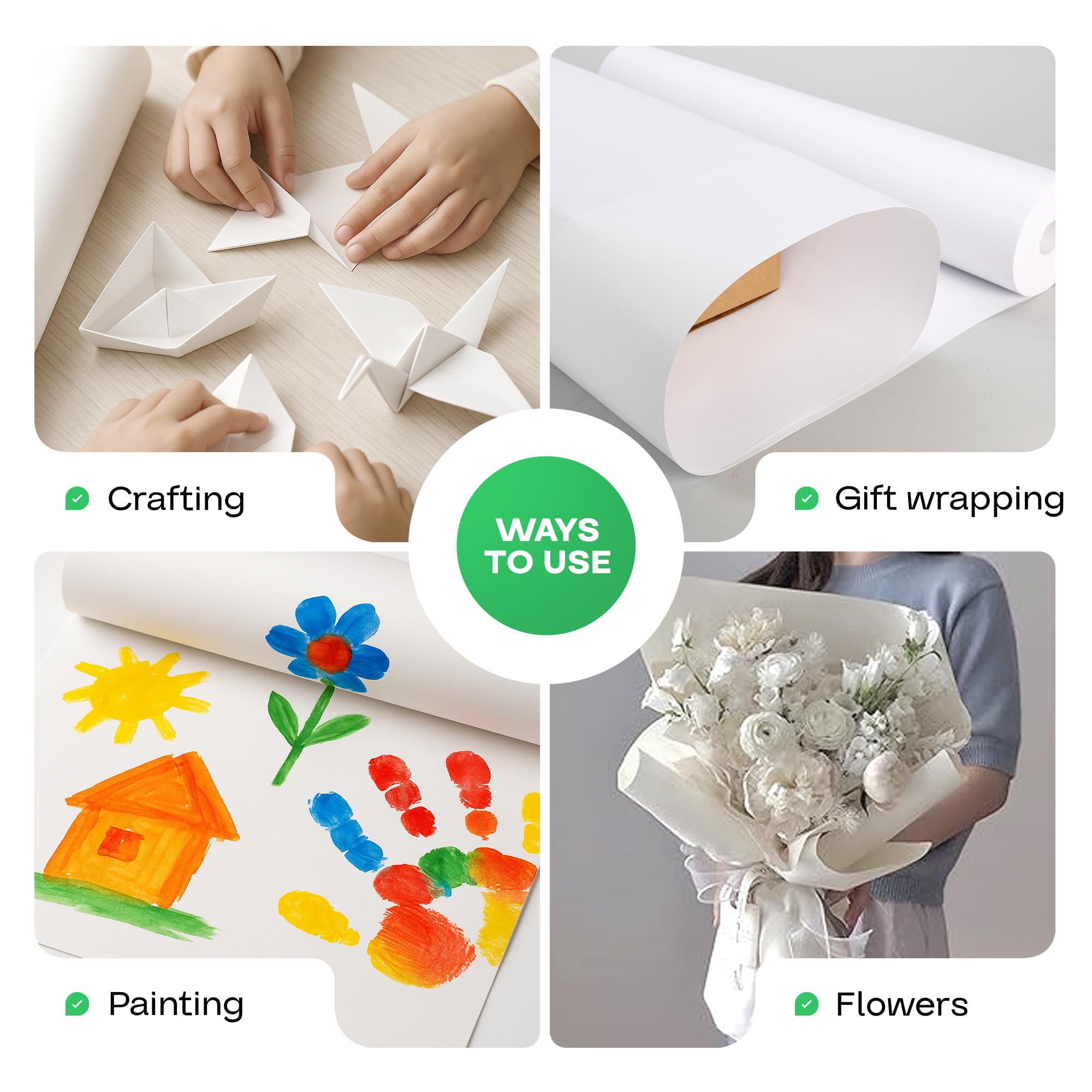 IDL Packaging Rouleau de papier kraft blanc de 61 x 3048 cm, 22,7 kg d'épaisseur, papier cadeau pour emballage, déménagement, expédition et artisanat, 100% recyclable, 61 x 30,5 m