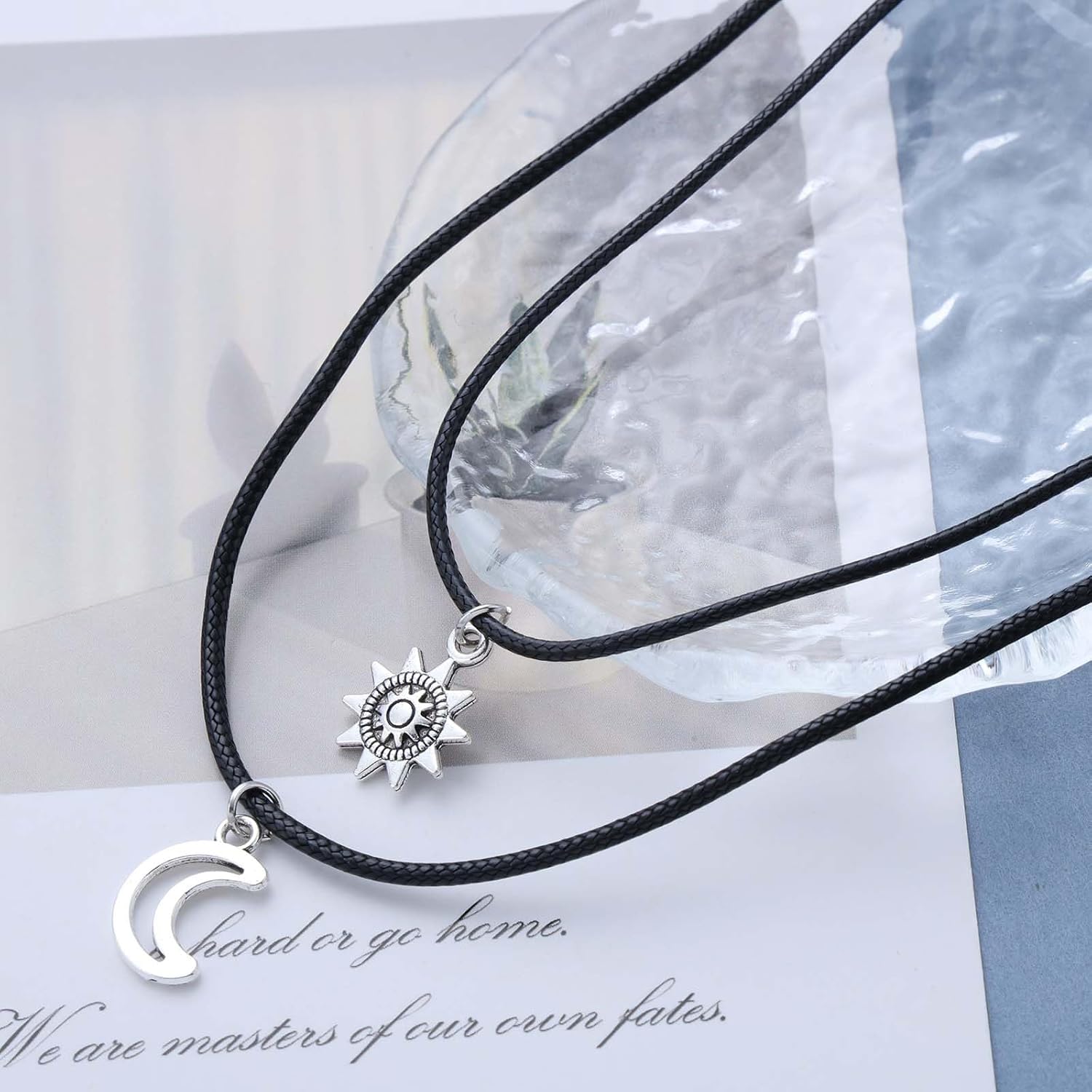 Vintage Moon Sun Choker Necklace Layered Leather Celestial Pendant Necklace Black Waxed Rope Cord Chain Crescent Necklaces Jewelry for Women - Image 3