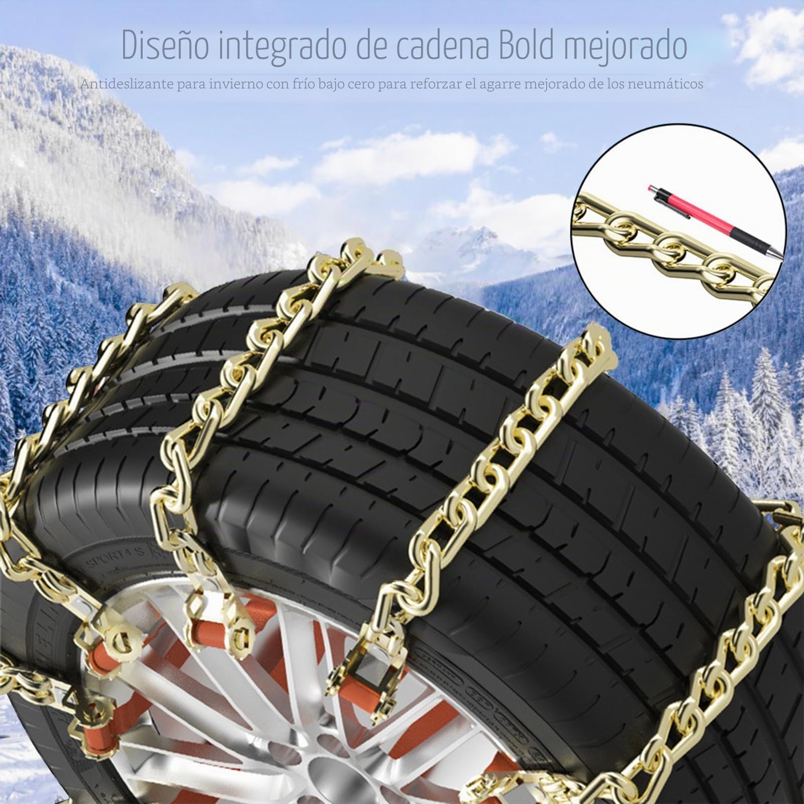 8 piezas de cadenas de nieve de emergencia universales para ancho de neumático de 175-285 mm, antideslizantes, para la mayoría de coches, SUV y camiones