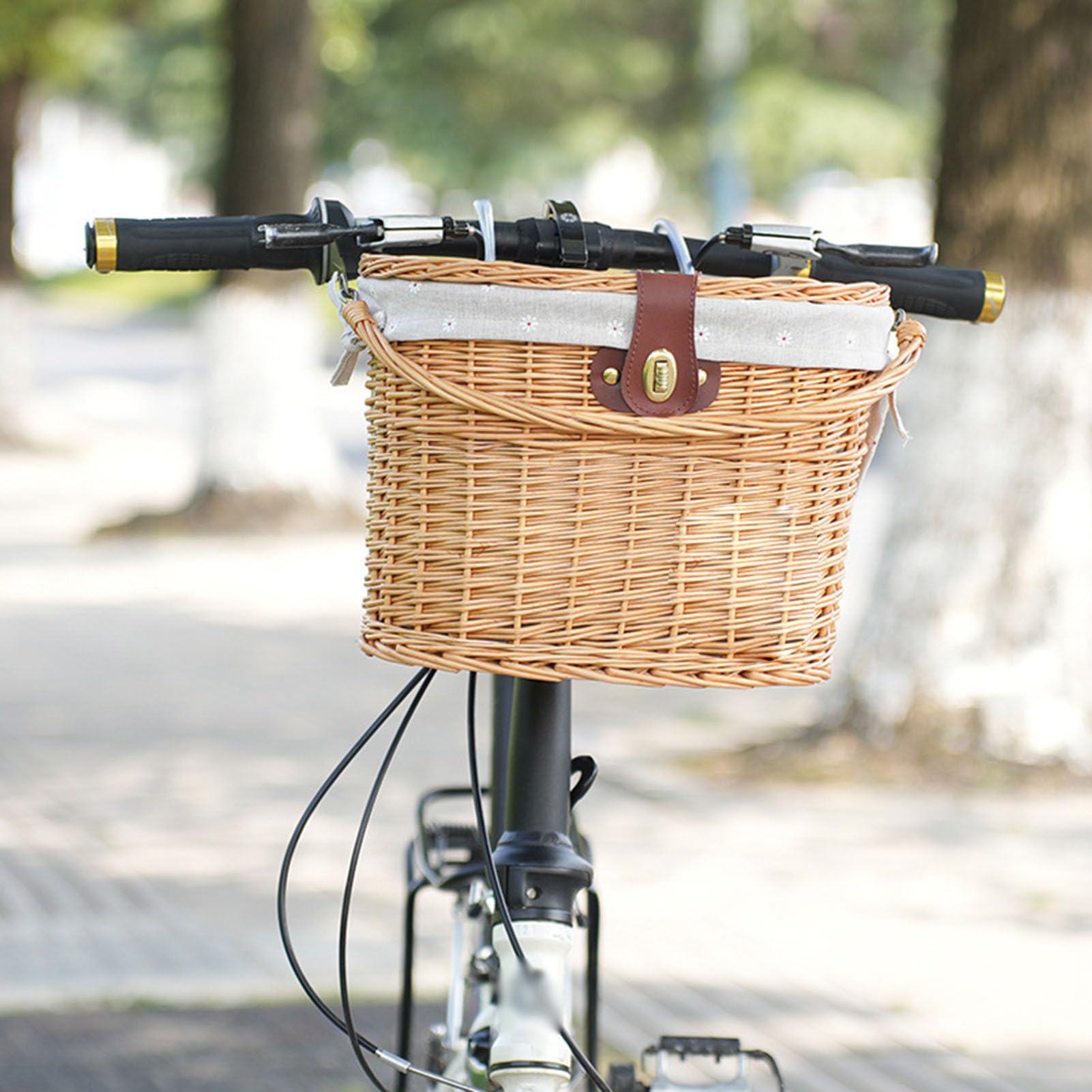 Fahrradkorb, Weide Korb Mit Schulterriemen Aus Leder, Fahrradkorb Vorne Am Lenker,Fahrrad-Haustierträgerkorb Für Outdoor-Radfahren Fahrradzubehör