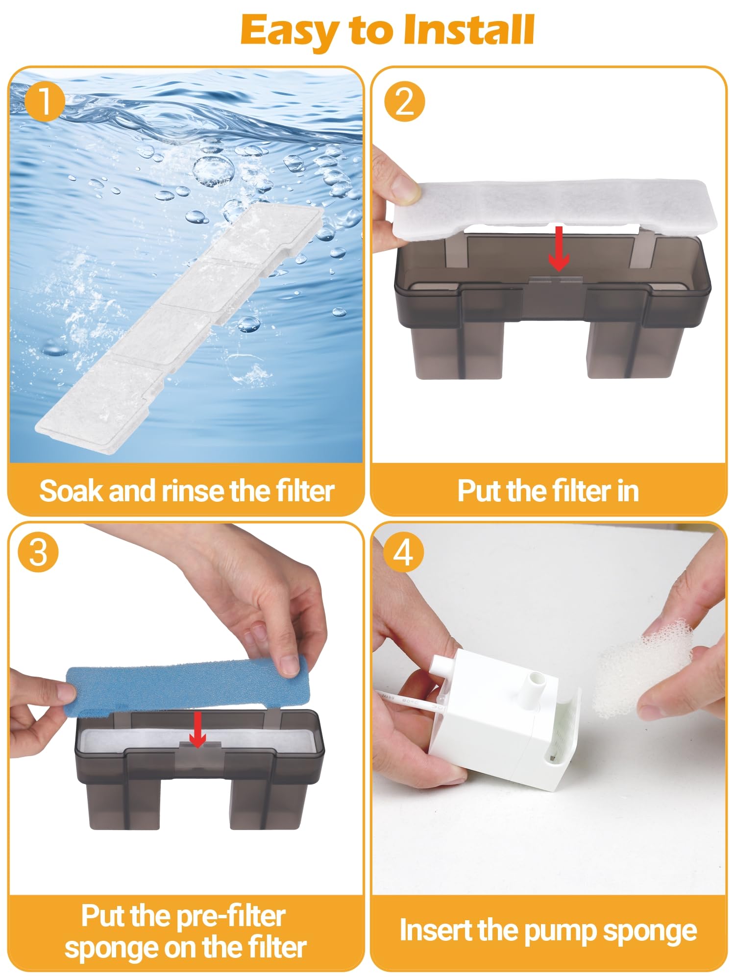 SIBAYS Filtri per fontana d'acqua per gatti, 15 l, ricambio per filtri per fontana d'acqua per cani, realizzati in carbone attivo e cotone PP, confezione da 8 filtri, confezione da 8 spugne pre-filtro