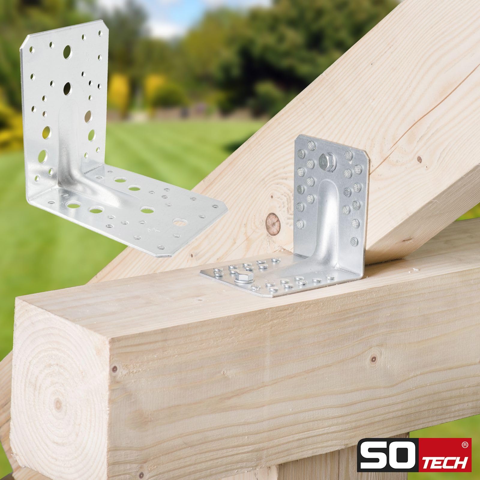 SOTECH 20er Set Bauwinkel Winkelverbinder 130 × 130 × 100 mm mit Sicke (Verstärkung) 90° Materialstärke 2,5 mm Schwerlastwinkel aus feuerverzinkter Stahl Eckwinkel Stahlwinkel Metallwinkel Winkel