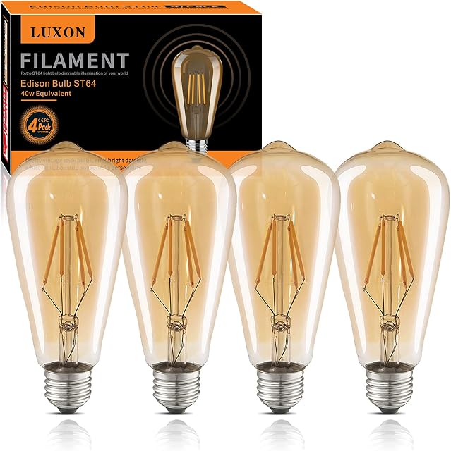 LUXON LED Ampoules d'Edison, dimmables,4Watt(Équivalent 40W),2700K Blanc chaud,ST64 Ampoules de style vintage Amber,E26 Base,CRI 90+,Boîte de 4