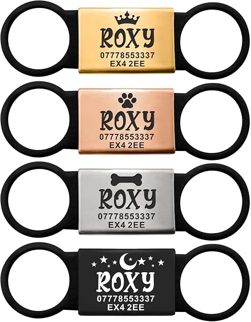 Dog Tags for Pets Engraved UK Personalised ID Tag for Dogs Kitty Cat Puppy Slide On Collar Dog Tags 4 Colours Different Fonts Name ID Tag (Black and Silver,L)