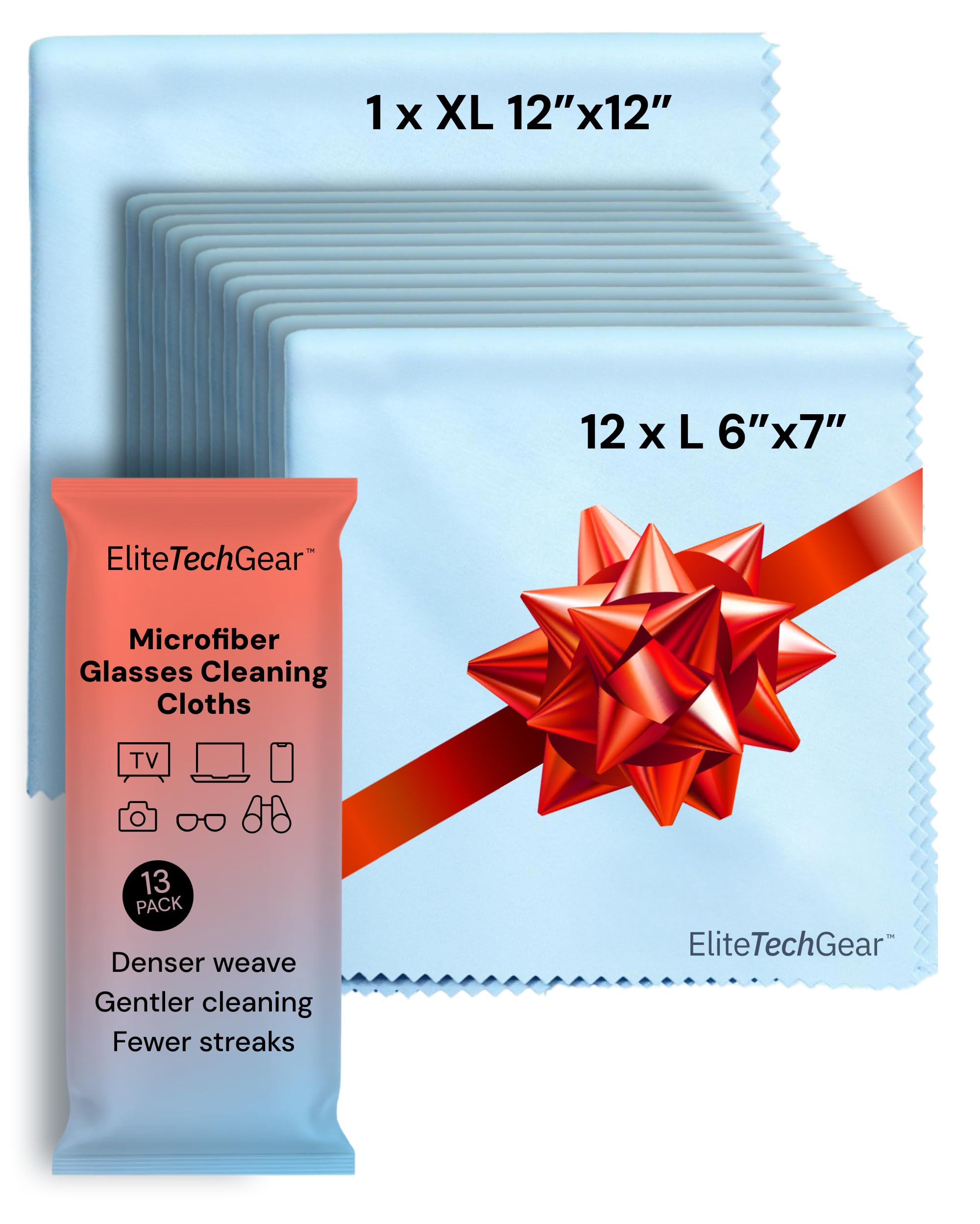 Elite Screens Oversized Microfiber Cleaning Cloth Set - 13-Pack, Blue, 6" x 7" & 12" x 12" - Smudge-Free Lens Cleaning Cloths for Eyeglasses - Reusable Microfiber Glasses Wipes