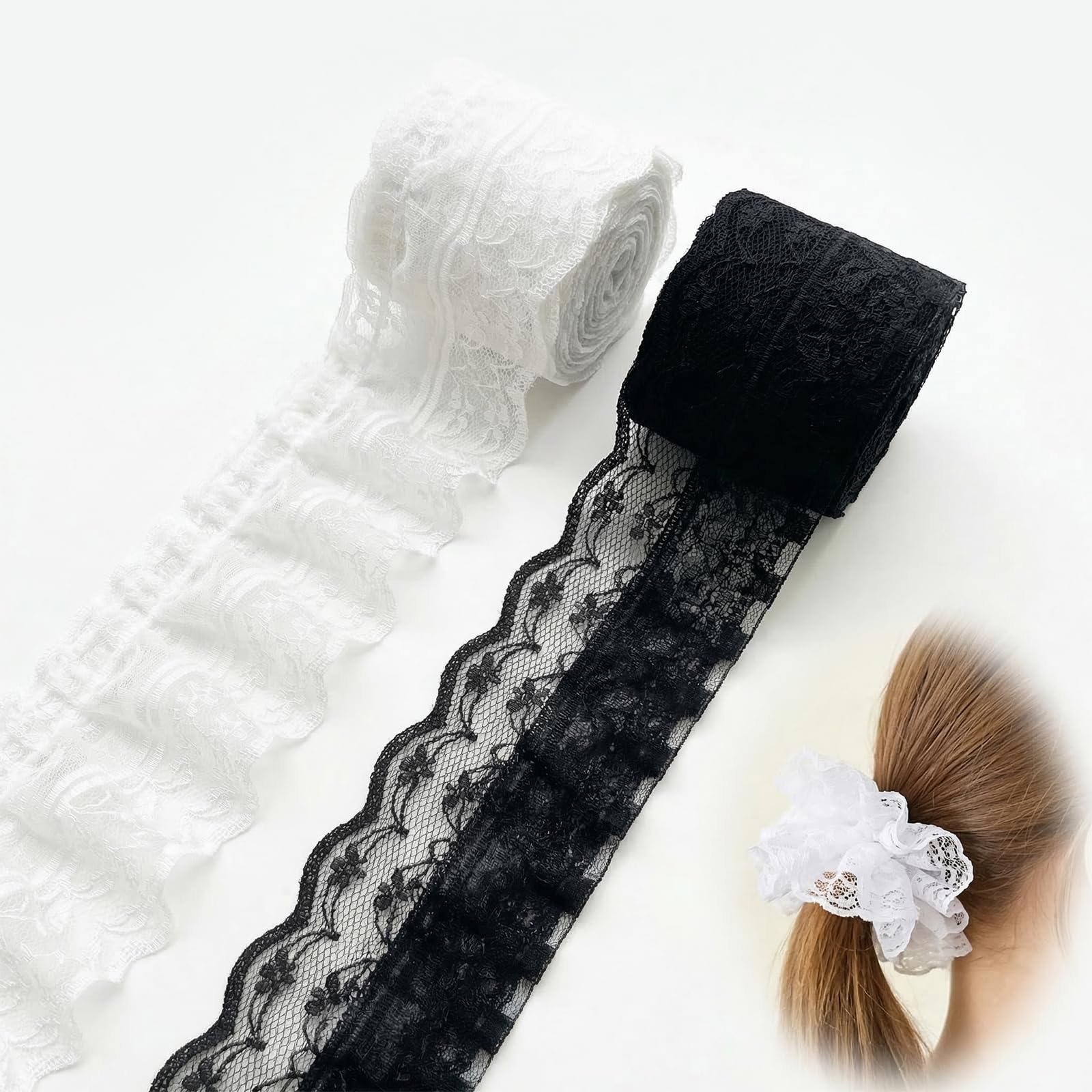 XdealCozyxc 20 Yards White and Black Lace Ribbon Trim, Lace Trimming for Sewing Craft Wedding Bridal Dress DIY Decoration