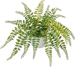 Hollyone Large Artificial Fern Potted Plant for Outdoors Indoors Lifelike Faux Boston Fern Artificial Plants Fern in Black Pot for Garden Patio Home Farmhouse Windowsill Office Decoration
